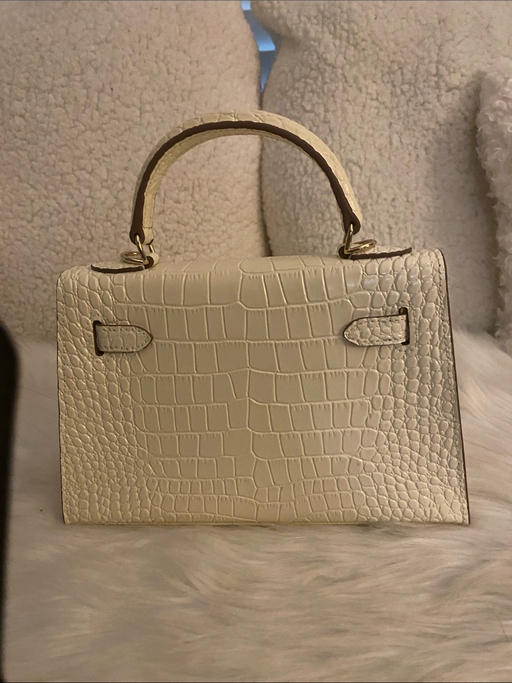 22cm cream ivory crocodile leather top handle  handbag - Picture 3 of 7